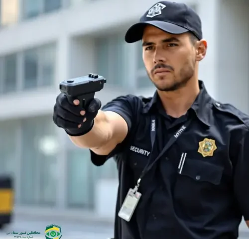 نگهبان در حال استفاده از شوکر دستی