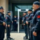 نگهبانان مرد ایرانی در ورودی یک مراسم بزرگ با یونیفرم رسمی